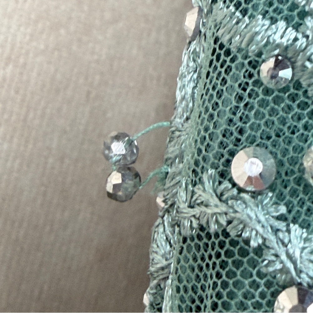 Mac Duggal Teal Beaded Lace Midi Dress Size 6 V-Neck Formal Wedding Guest - Picture 14 of 14